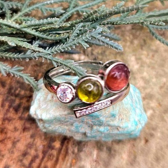 Beautiful Mixed Tourmaline Adjustable Sparking Adjustable Ring - Picture 2 of 9